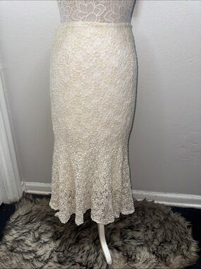 Free People Cream Lace A-Line Midi Skirt